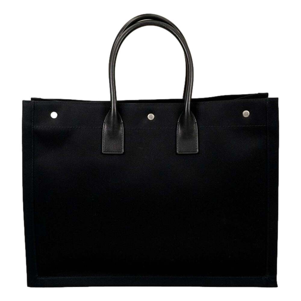 Saint Laurent Rive Gauche Black Canvas Leather Trim Tote